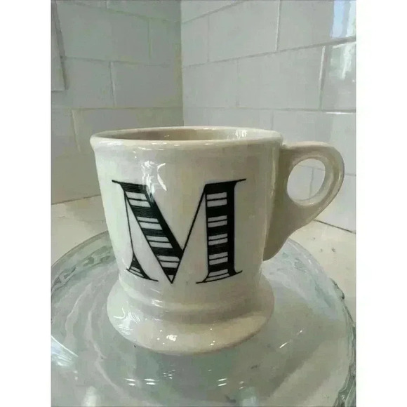 Anthropology Monogram Initial Letter "M” White Black Coffee Mug Cup Tea 16 fl oz - Picture 7 of 9